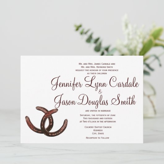 Rustische Hoefijzers Landelijke huwelijksuitnodigi Kaart (Staand voorkant)