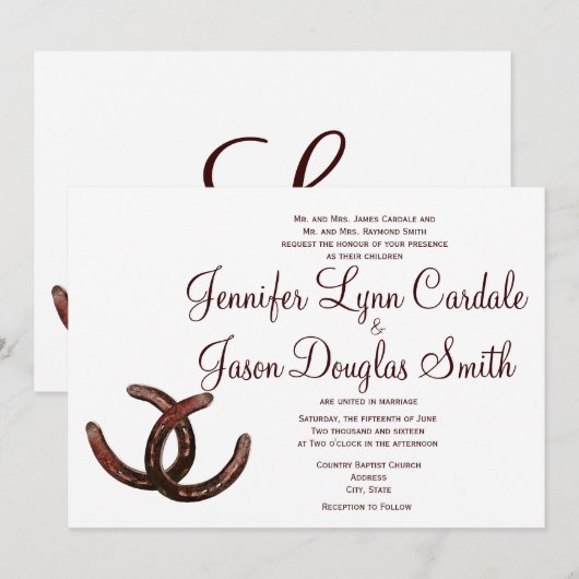 Rustische Hoefijzers Landelijke huwelijksuitnodigi Kaart (Voorkant / Achterkant)