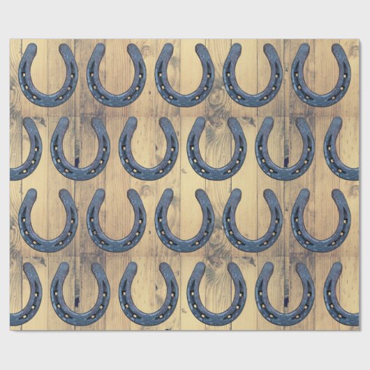 Rustische Hoefijzers met paardenschaal en schuurpl Cadeaupapier (Vlak)