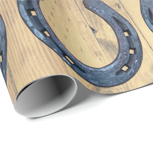 Rustische Hoefijzers met paardenschaal en schuurpl Cadeaupapier (Rol Hoek)