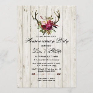Rustische Housewarming Party Antlers Stag Invite Kaart