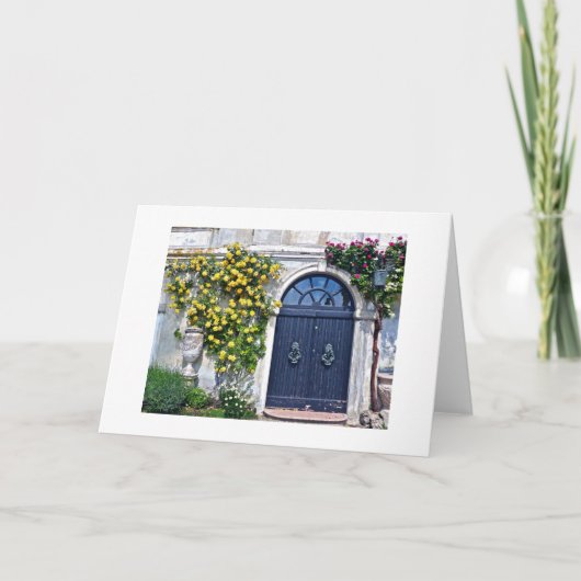 RUSTISCHE HOUTEN DEUR MET GEEL EN RODE ROSEN KAART (Voorkant)