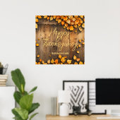 Rustische houten herfstbladeren Thanksgiving welko Poster (Thuiskantoor)
