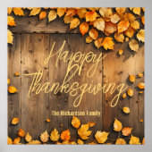 Rustische houten herfstbladeren Thanksgiving welko Poster (Voorkant)