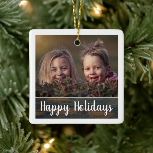 Rustische Houten Kerst Scriptie Gepersonaliseerde Keramisch Ornament (Boom)
