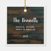 Rustische Houten Kerst Scriptie Gepersonaliseerde Keramisch Ornament (Achterkant)
