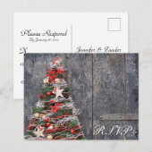 Rustische Houten Landelijke Kerstboom Rood Goud Uitnodiging Briefkaart (Voorkant / Achterkant)