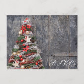 Rustische Houten Landelijke Kerstboom Rood Goud Uitnodiging Briefkaart (Voorkant)