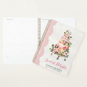 Rustische Houten Waterverf Bloem Taart Banketbakke Planner