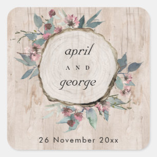 Rustische Houten Wilde Roze Eucalyptus Bloemige Br Vierkante Sticker