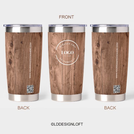 Rustische houtnerf bedrukt met logo Website Geïsoleerde Drinkbeker