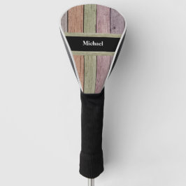 Rustische houtstructuur aanpasbare naam golfheadcover
