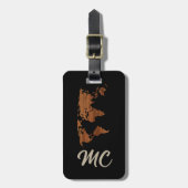 Rustische Houtstructuur Wereldkaart Met Monogram N Bagagelabel (Voorkant verticaal)