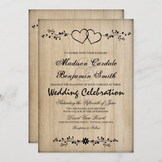 Rustische huwelijksuitnodigingen met dubbele hart kaart (Voorkant / Achterkant)