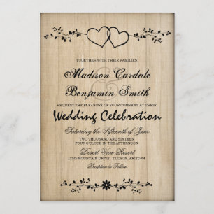 Rustische  huwelijksuitnodigingen met dubbele hart kaart