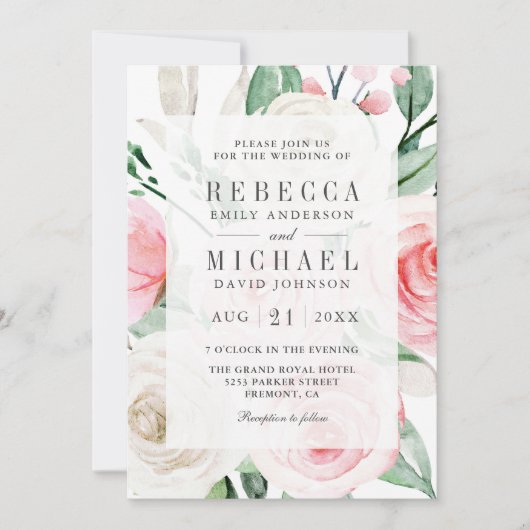 Rustische Ivory Blush Pink Floral QR Code Weddensc Kaart (Voorkant)