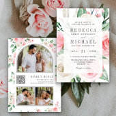 Rustische Ivory Blush Pink Floral QR Code Weddensc Kaart