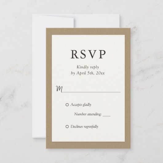 Rustische Ivory Kraft Paper Wedding RSVP-Kaarten RSVP Kaartje (Voorkant)