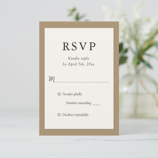 Rustische Ivory Kraft Paper Wedding RSVP-Kaarten RSVP Kaartje (Staand voorkant)
