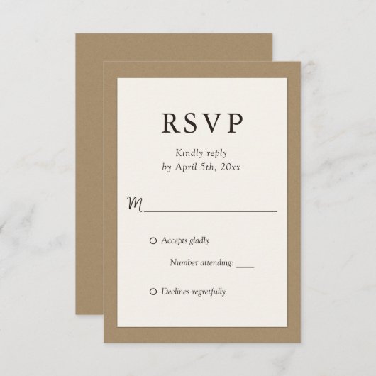 Rustische Ivory Kraft Paper Wedding RSVP-Kaarten RSVP Kaartje (Voorkant / Achterkant)