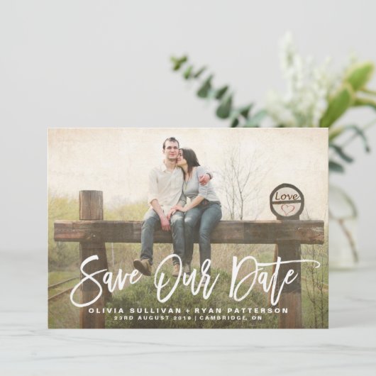 Rustische kalligrafie | Onze aankondiging van datu (Staand voorkant)