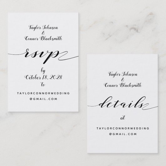 Rustische kalligrafie RSVP & Details Online Kaart Visitekaartje (Voorkant / Achterkant)
