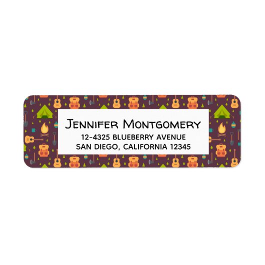 Rustische kamperpatroontenten en gitaren etiket (Voorkant)