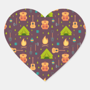 Rustische kamperpatroontenten en gitaren hart sticker