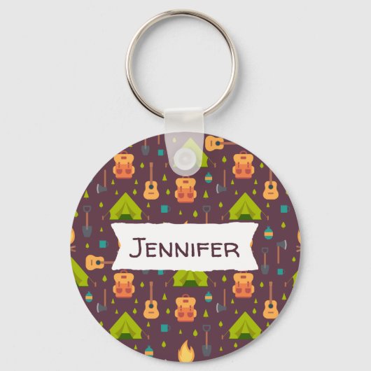 Rustische kamperpatroontenten en gitaren sleutelhanger (Voorkant)