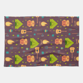 Rustische kamperpatroontenten en gitaren theedoek