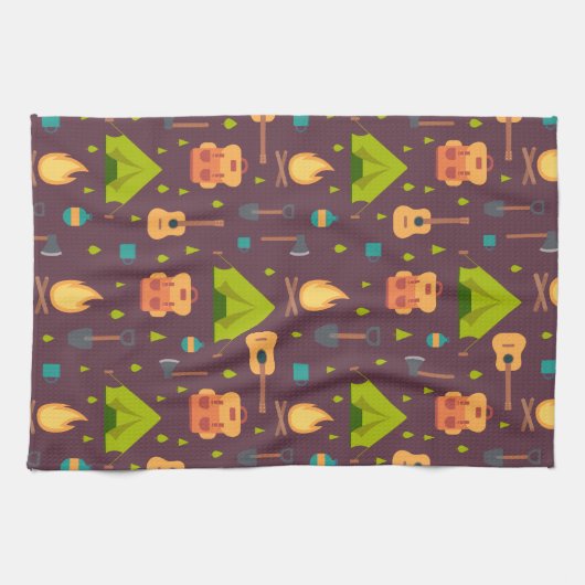 Rustische kamperpatroontenten en gitaren theedoek (Horizontaal)