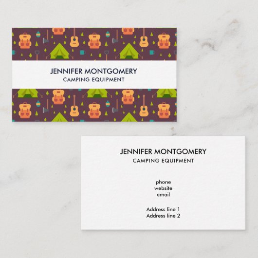Rustische kamperpatroontenten en gitaren visitekaartje (Voorkant / Achterkant)