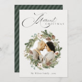 Rustische katoenen dennenappel foto kerstkrans feestdagenkaart (Voorkant / Achterkant)