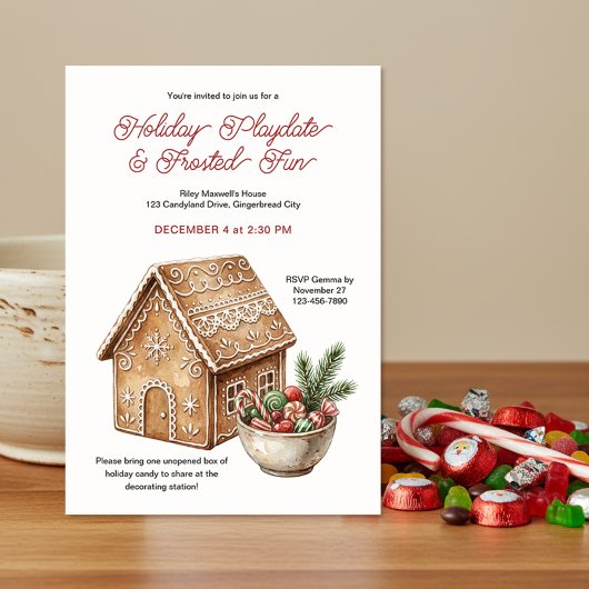 Rustische Kerst Gingerbread Versier Playdate Kaart
