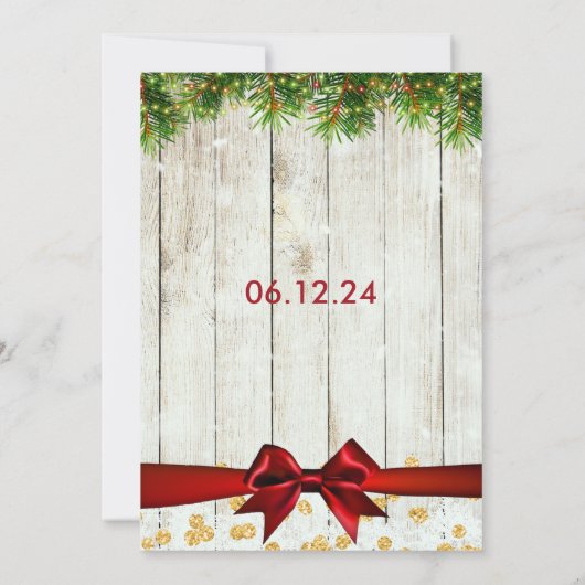 Rustische Kerst Huwelijks Boomlint Goud Glitter Kaart (Achterkant)