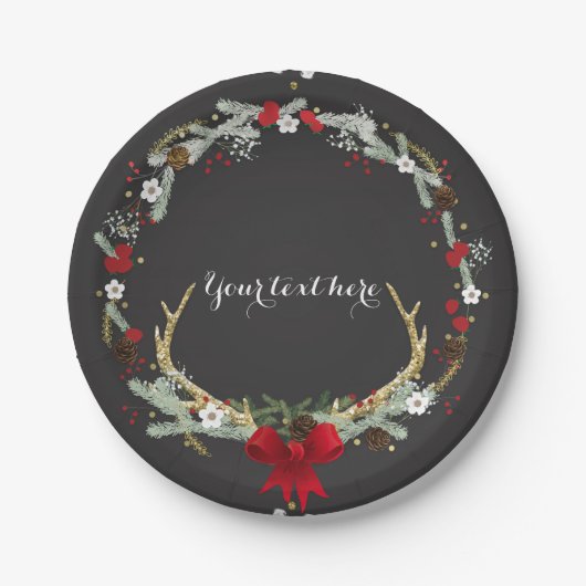 Rustische Kerst Kranstak Kerstfeest Papieren Bordje (Voorkant)