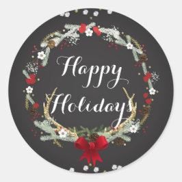 Rustische Kerst Kranstak Kerstfeest Party Favor Ronde Sticker