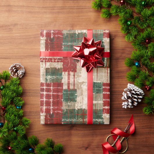 Rustische Kerst Plaid Patchwork Kerstmis Cadeaupapier (Feestdagen Geschenken)