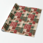Rustische Kerst Plaid Patchwork Kerstmis Cadeaupapier (Uitgerold)