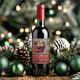 Rustische Kerst Plaid Rood Groen Foto Wijn Etiket