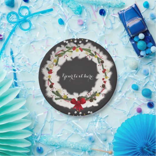 Rustische Kerst Wit Dennenkrans Kerstfeest Papieren Bordje (Feest)