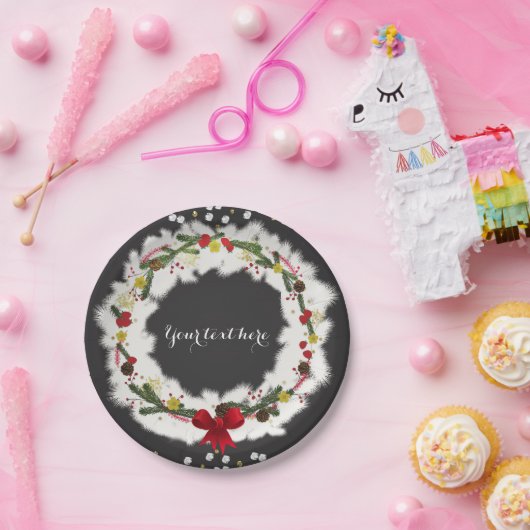 Rustische Kerst Wit Dennenkrans Kerstfeest Papieren Bordje (Feest)