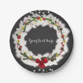 Rustische Kerst Wit Dennenkrans Kerstfeest Papieren Bordje (Voorkant)