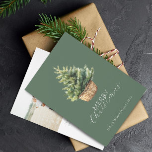 Rustische kerstboom in mand foto plat feestdagenkaart