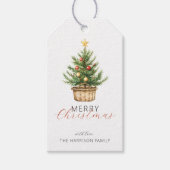 Rustische kerstboom in mand gepersonaliseerd cadeaulabel (Voorkant)