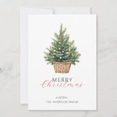 Rustische kerstboom in mand plat feestdagenkaart (Voorkant)