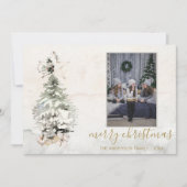 Rustische Kerstboom Watercolor Foto Kerstkaart (Voorkant)