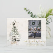 Rustische Kerstboom Watercolor Foto Kerstkaart (Staand voorkant)