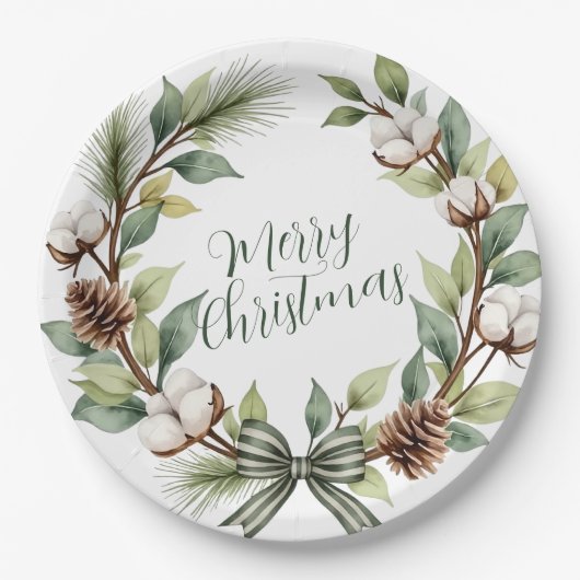 Rustische Kerstkrans Papieren Bordje (Voorkant)
