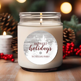 Rustische Kerstvakantie Houten Boom Burgundy Ronde Sticker